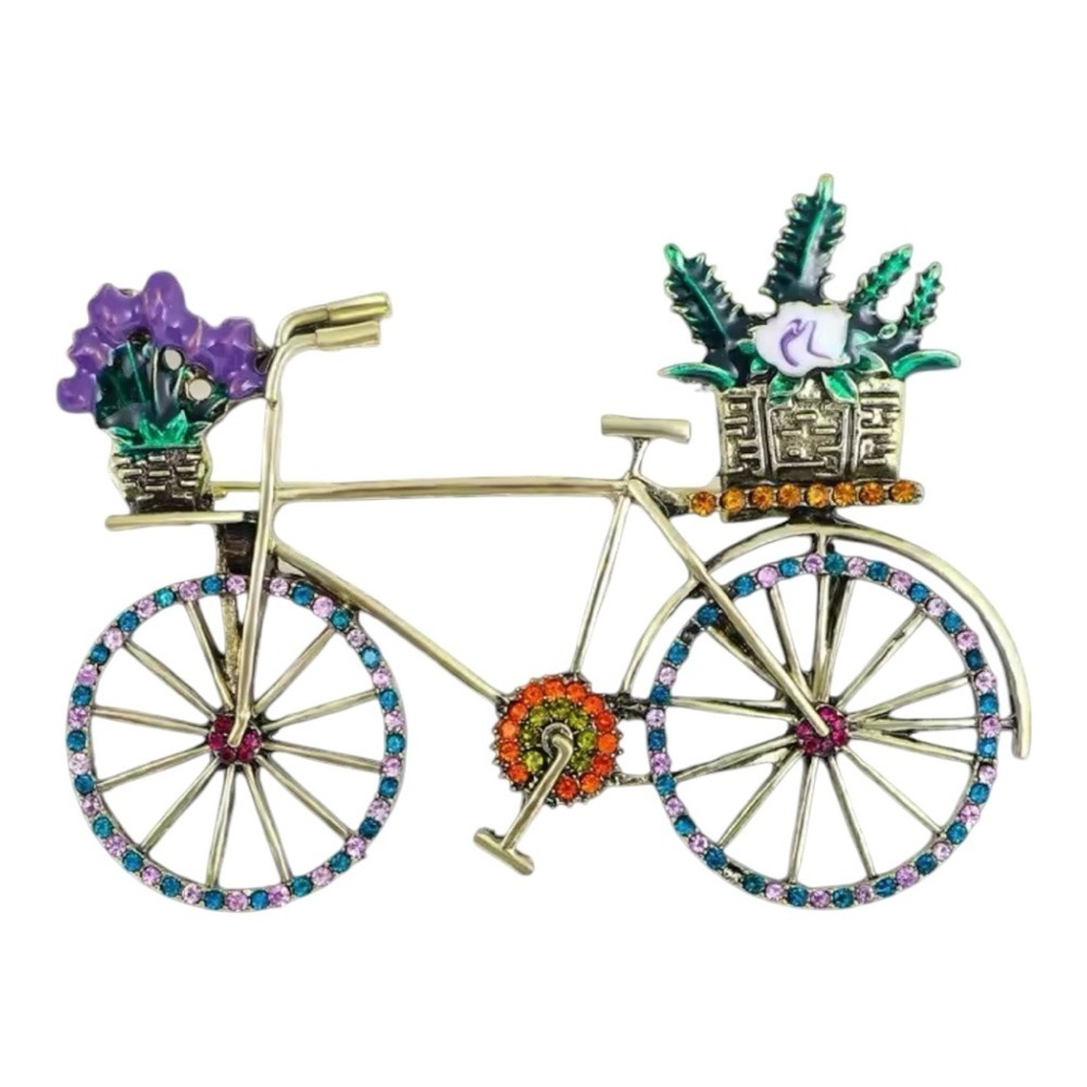 Vintage Bicycle Brooch Pin Inlaid with Shiny Rhinestones for Women Ladies Daily